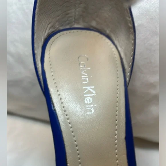 Calvin Klein Patent Leather Blue Heels with Ankle Strap and Buckle - Picture 8 of 9